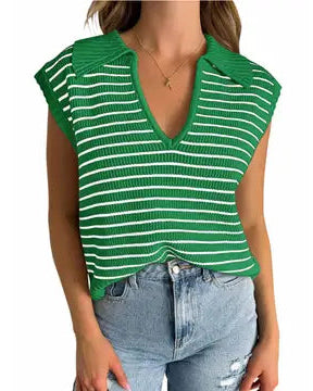 V-Neck Striped Sleeveless Sweater