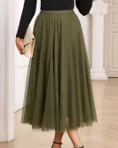 Green Tulle Midi Skirt