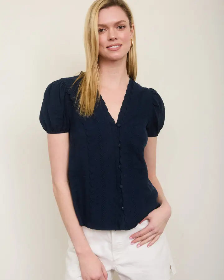 Scallop Trim Lace Button Down