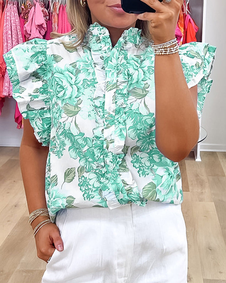 Green Floral Top