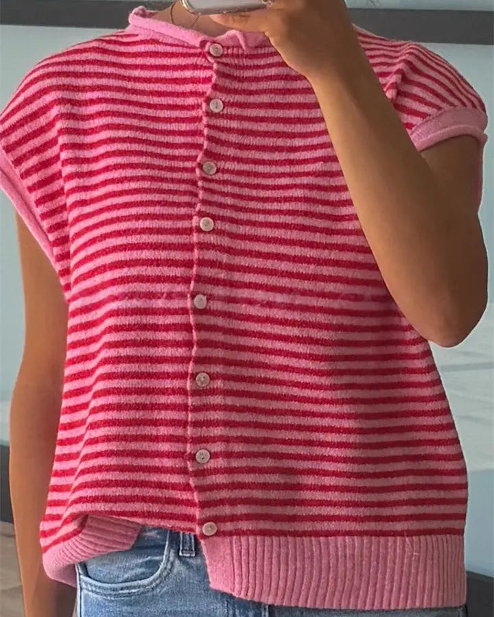 Striped Knit Cardigan Vest