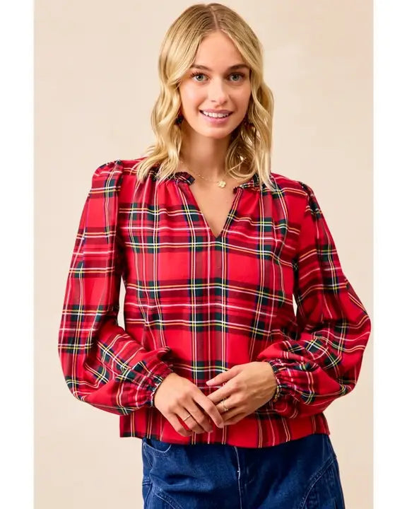 Plaid V-Neck Top