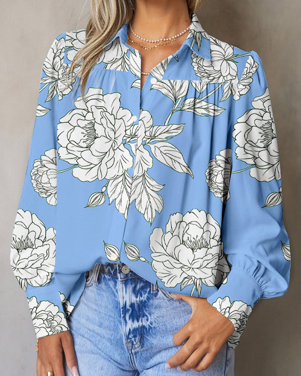 Blue Floral Button Up