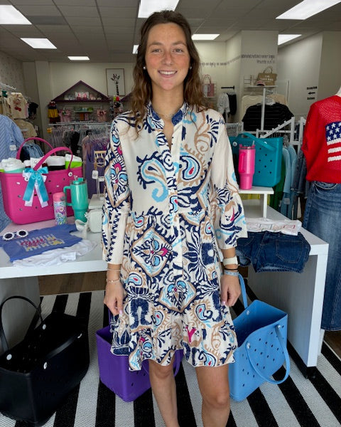 Printed Buttoned Dress