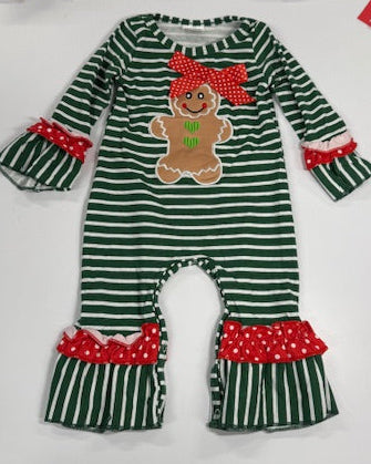 Grn Striped Gingerbread Romper