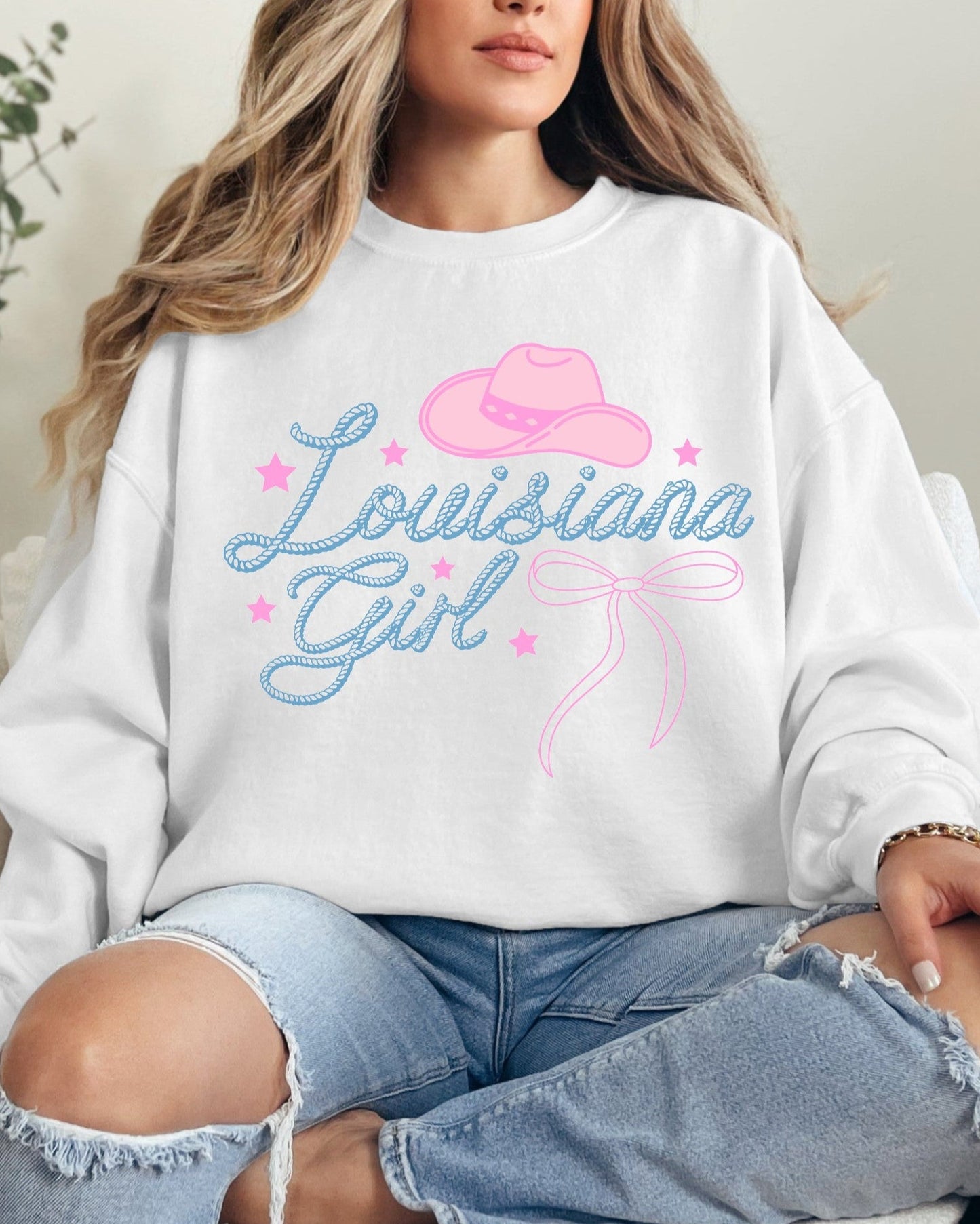 Louisiana Girl Adult White Sweatshirt