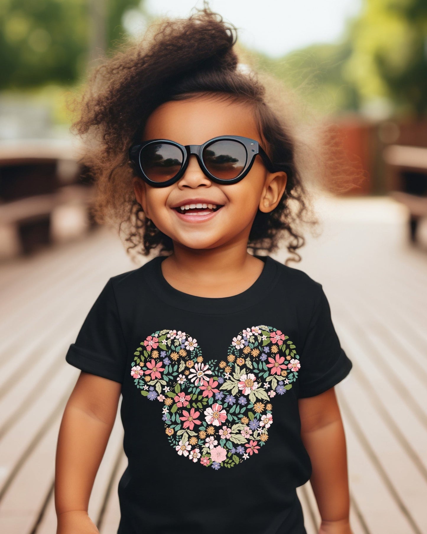 Minnie Flowers Toddler Black Tee