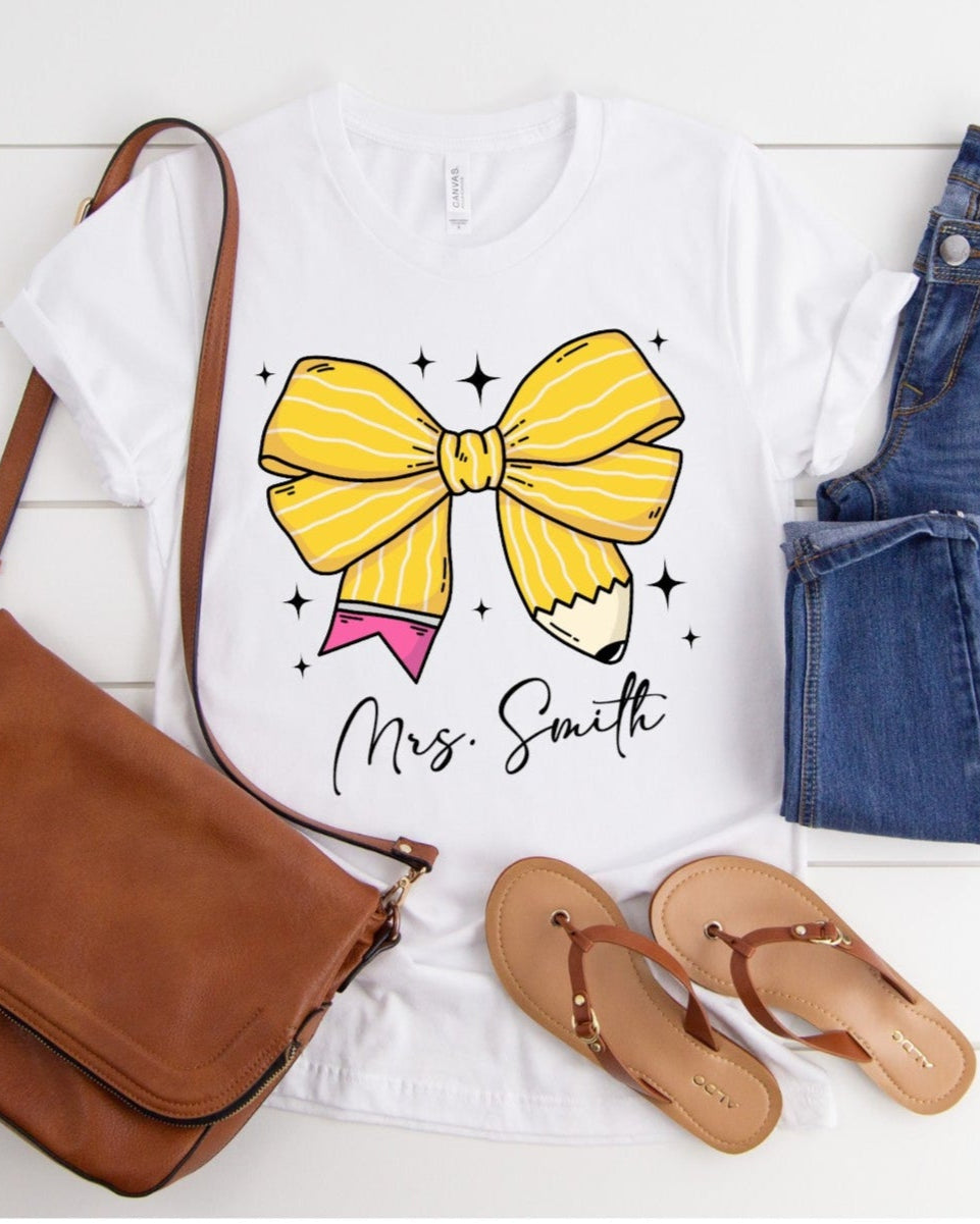 Pencil Bow Adult White Tee
