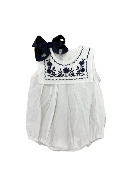 Blue Emb. Bib Romper