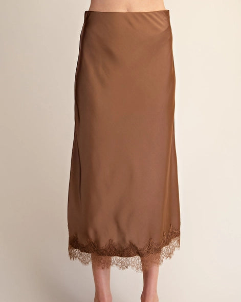 Satin Midi Lace Skirt