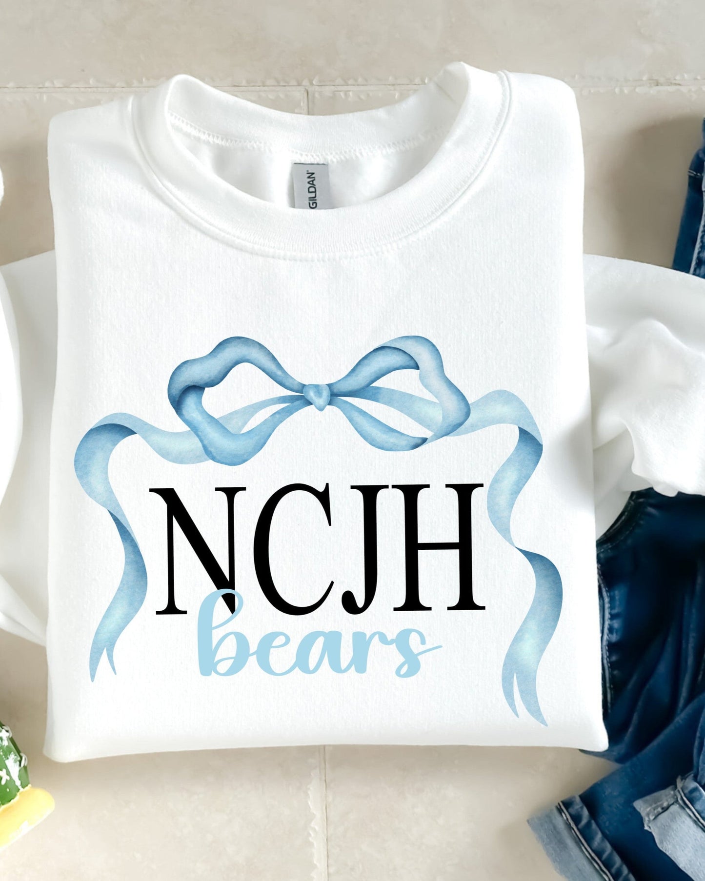 NCJH Bow Frame Youth & Adult White Sweatshirts