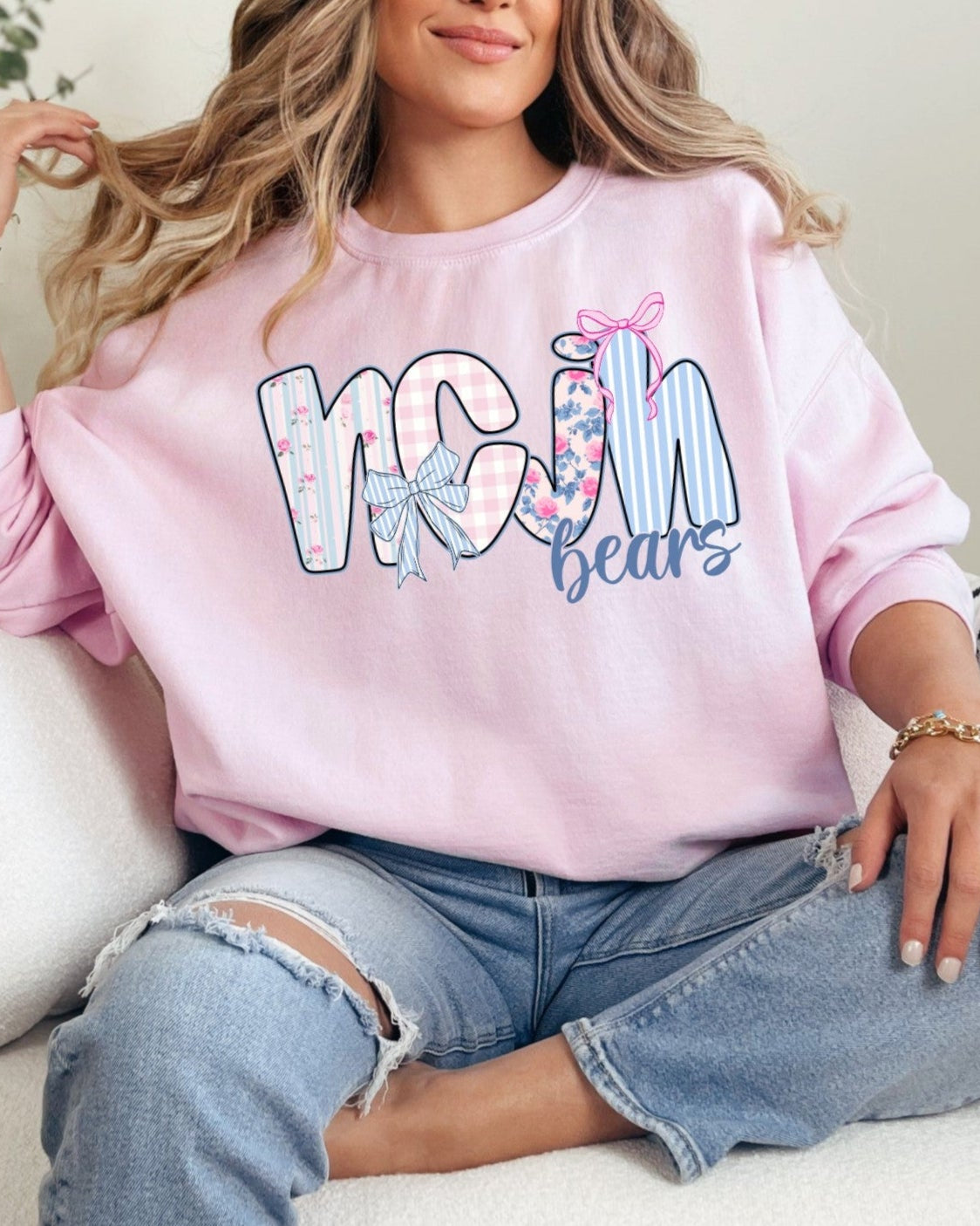 NCJH Double Bows Baby Pink Youth & Adult Sweatshirt
