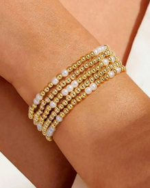 Beaded Gold Pearl Bracelet Stacks