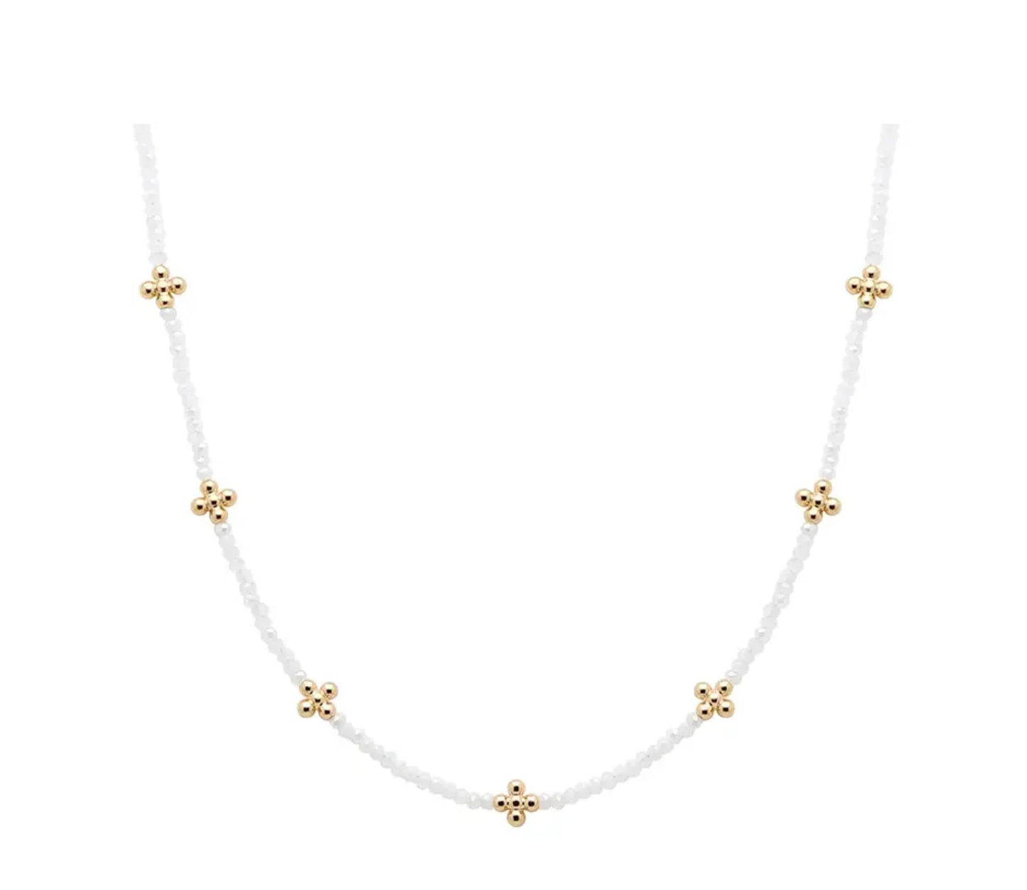 White Glass Beaded Necklace