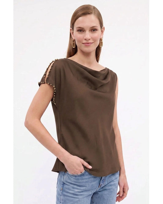 Draped Satin Studded Top