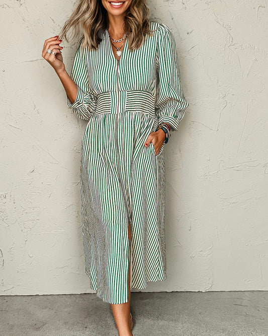 Green Striped Midi Dress