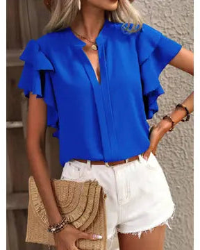 V-Neck Ruffle Sleeve Top