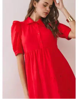 Red Eyelet Detailed Dress