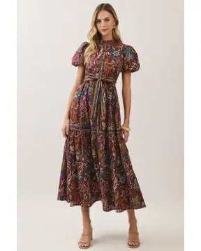 Paisley Belted Midi Dress
