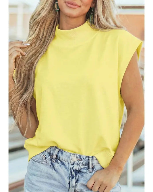 Mock Neck Cap Sleeve Top