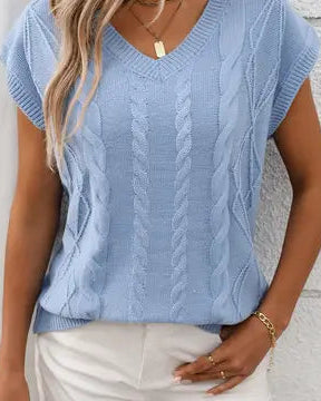 V neck Cable Knit Top