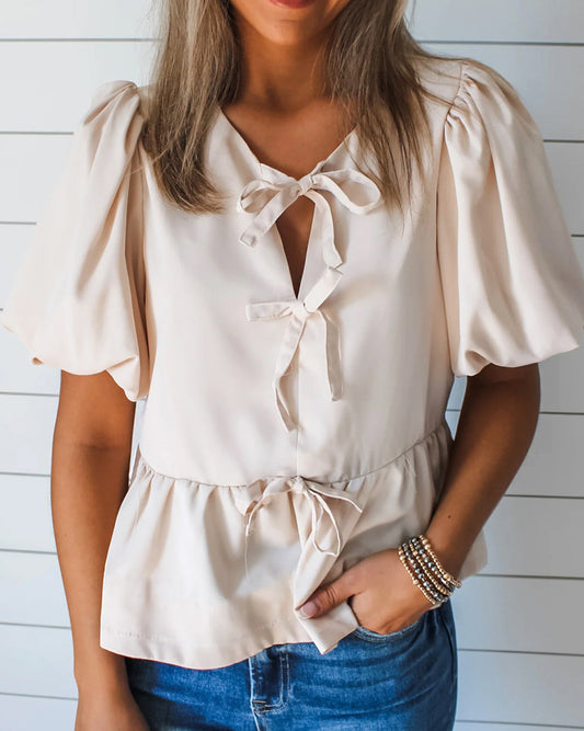 Bow Tie Ruffle Blouse