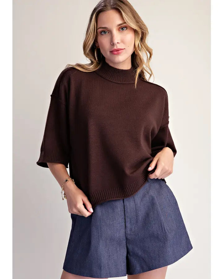 3/4 Sleeve Mock Neck Sweater