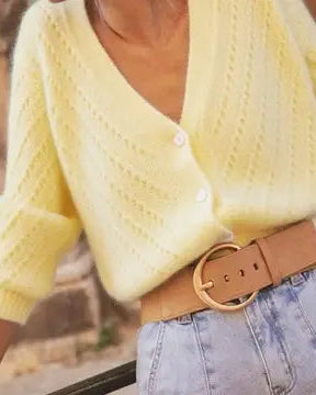 Yellow V-Neck Cardigan