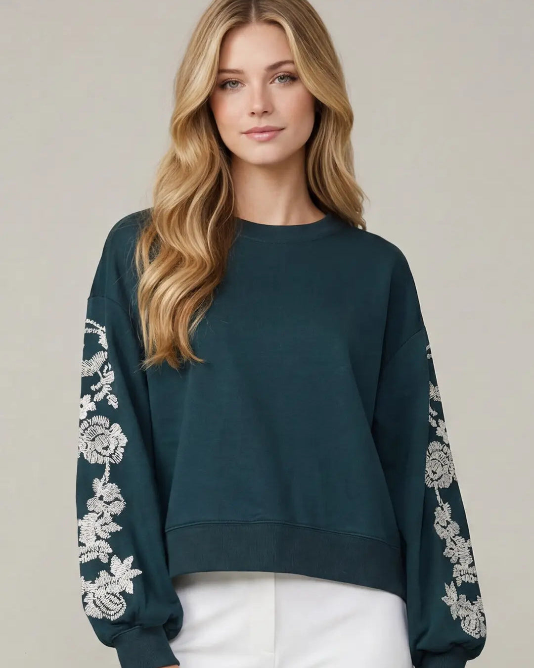 Embroidered Sleeve Top