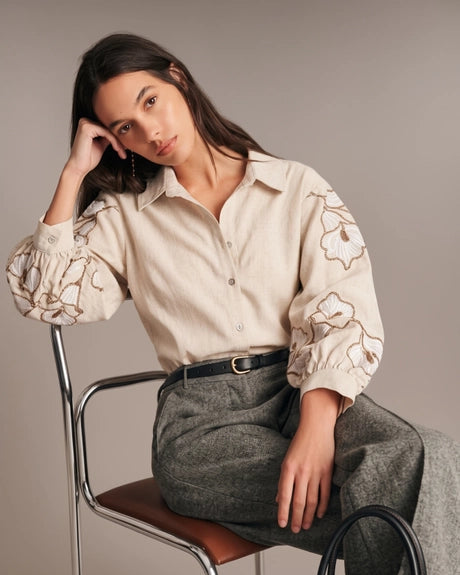 Embroidered Puff Sleeve Top