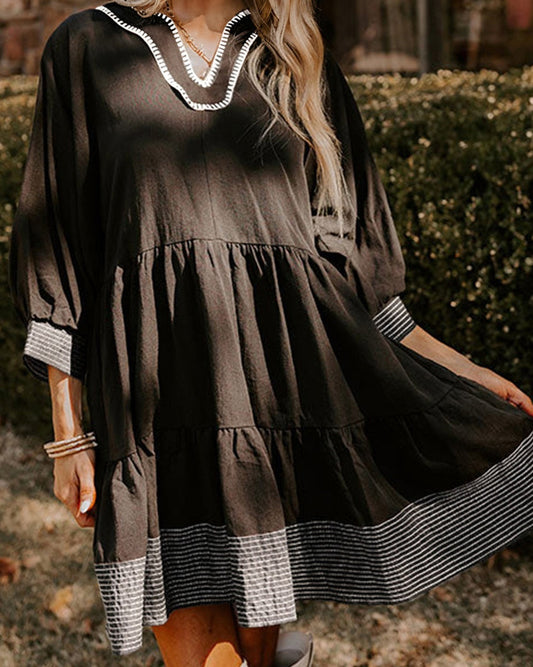 Stitch Neck Black Dress