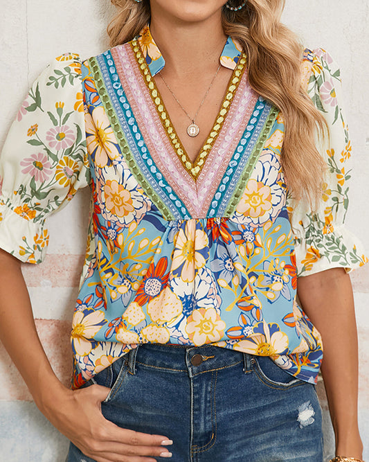 Multicolor Vneck Boho Top