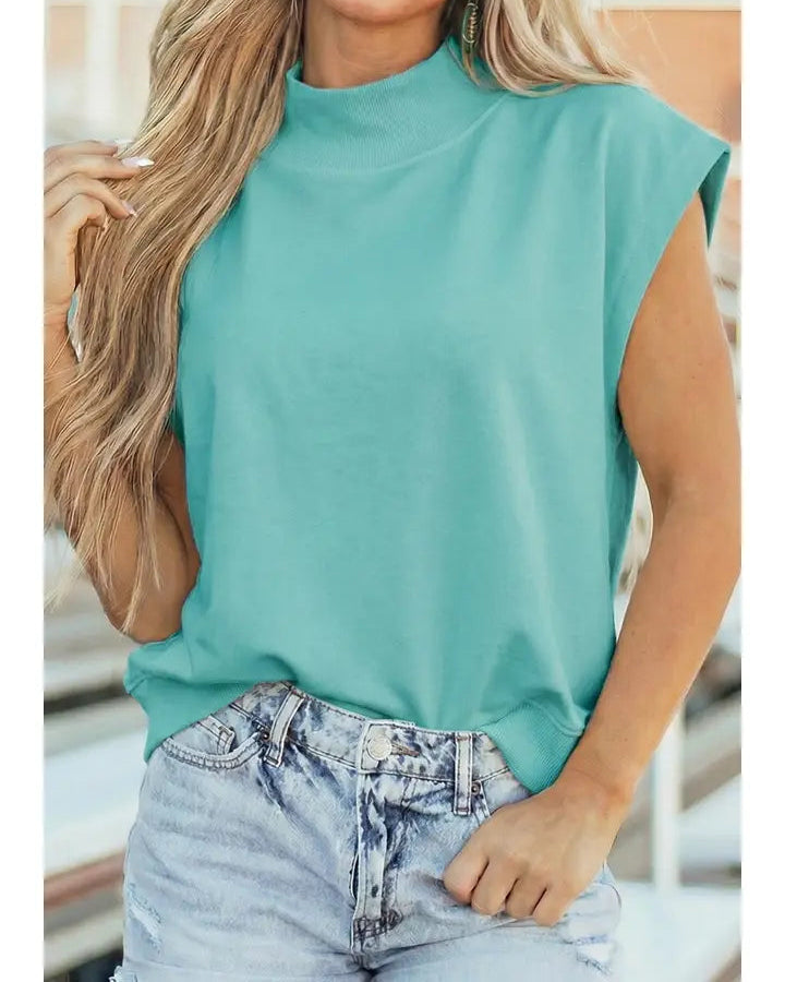 Mock Neck Cap Sleeve Top