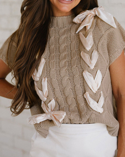 Beige Satin Bow Top