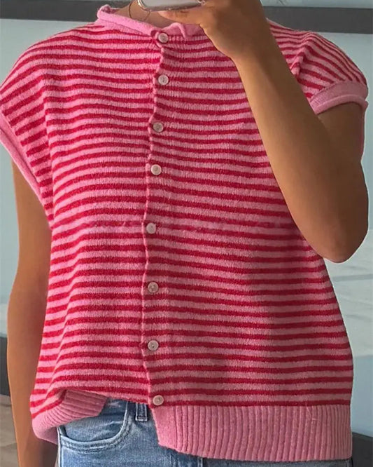 Striped Knit Cardigan Vest