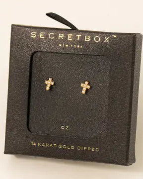14K Dipped Mini Cross Studs