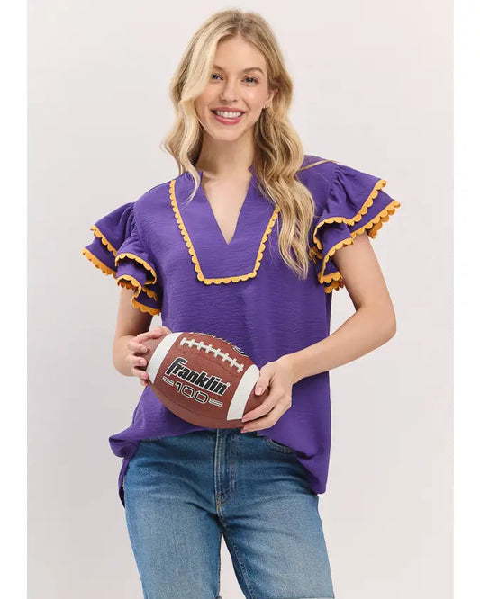 Ruffle Sleeve Scallop Top