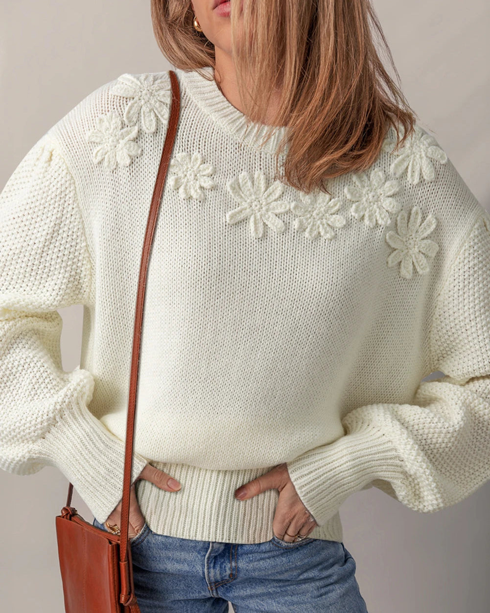 Flower Detail Cream Sweater