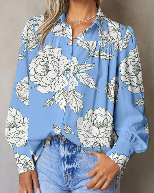 Blue Floral Button Up