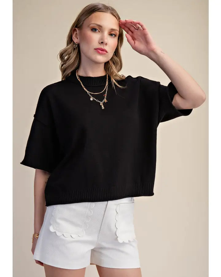 Short Sleeve Seam Detail Sweater