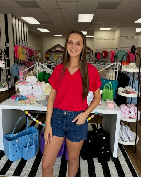 Red V-neck Textured Top