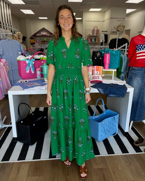 Green Floral Print Dress