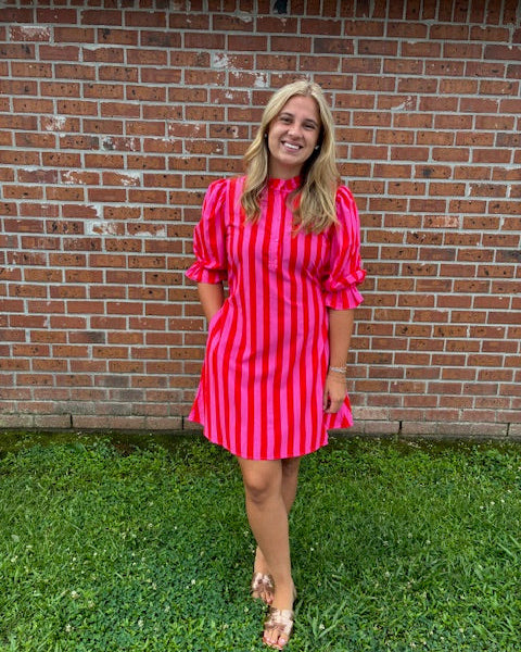 Striped Puff Sleeve Dress