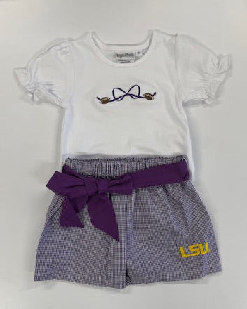 Purple Gingham Bow Short Set