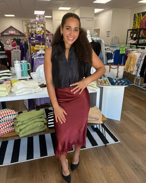 Satin Midi Lace Skirt