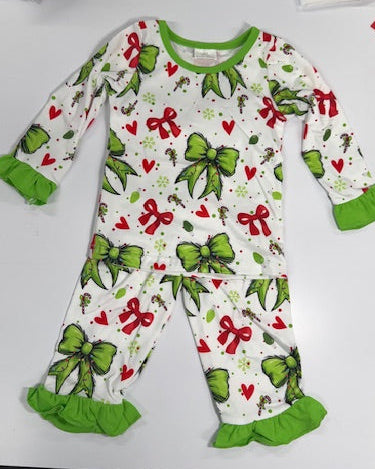 Grinch Bow Ruffle PJs