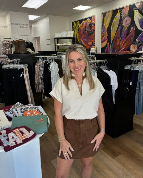 Suede V-Neck Top