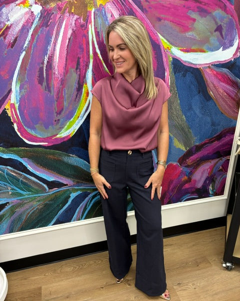 Satin Cowl Neck Sleeveless Top