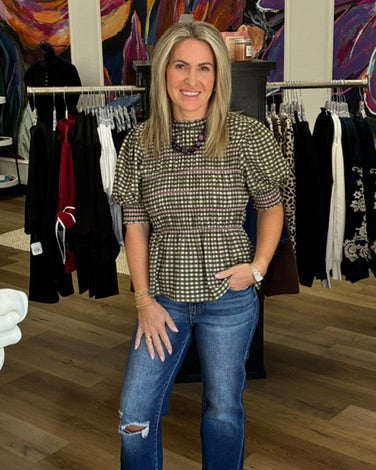 Plaid Smocked Peplum Top