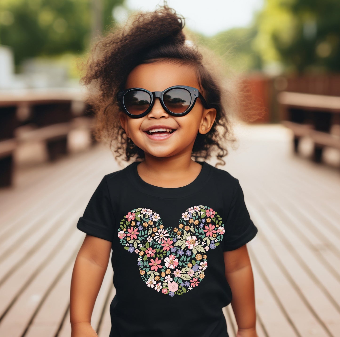 Minnie with Flowers Toddler Black Tee